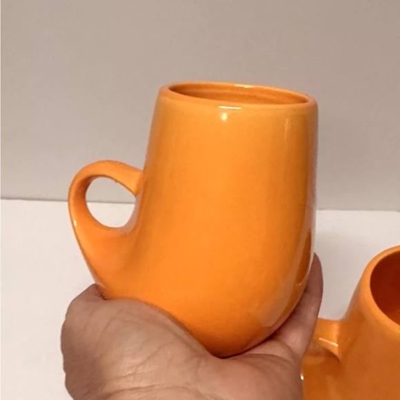 🤯🤩VINTAGE 1970s NESTING TEA POT&CUP SET!ORANGE CERAMIC! Possibly Peter Saenger - Picture 11 of 13